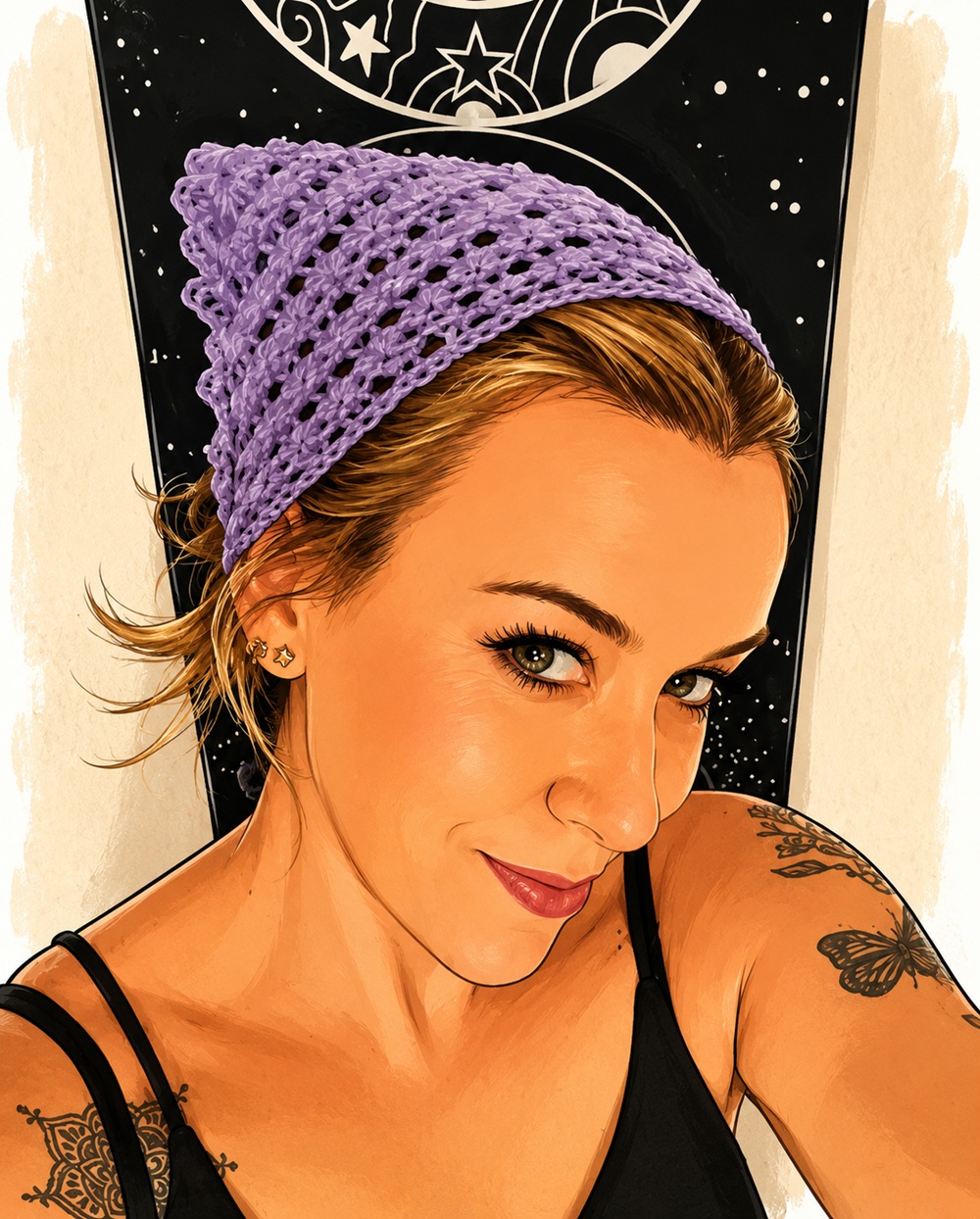 Pañoleta Élfica de Crochet Morada - Imagen 3